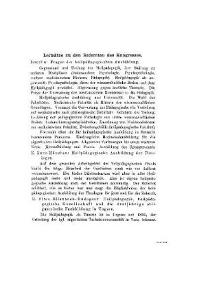 Leitsätze zu den Referaten des Kongresses