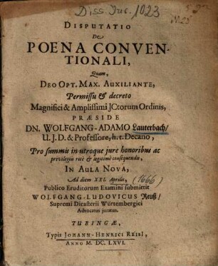 Disputatio De Poena Conventionali