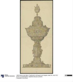 Taufbecken mit Figuren und Wappen