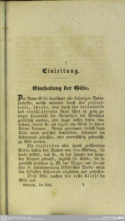 Einleitung. Eintheilung der Gifte