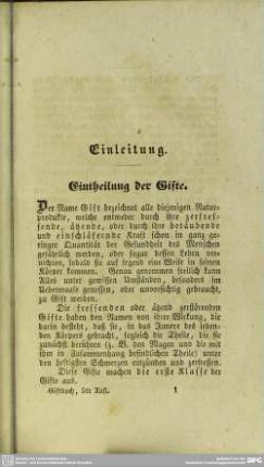 Einleitung. Eintheilung der Gifte