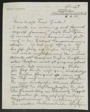 Brief von Fritz Brehmer an Margarete Hauptmann
