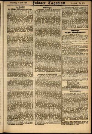 Zweite Ausgabe vom Samstag, den 31. Juli 1920.