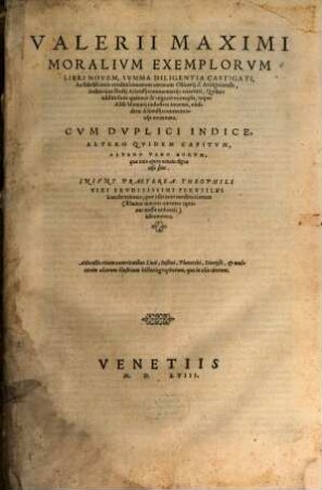 Valerii Maximi Moralium exemplorum libri novem