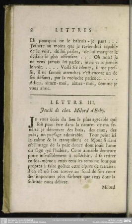 Lettre III. Jeudi de chez Milord d´Erby