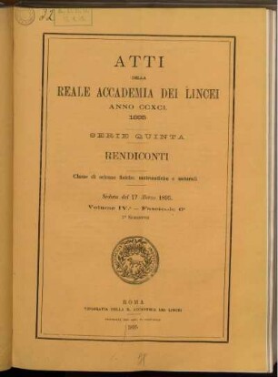 Seduta del 17 Marzo 1895. Volume IV. - Fascicolo 6.