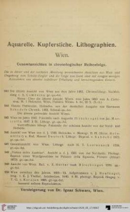 Aquarelle. Kupferstiche. Lithographien: Wien (Nr. 943-1492)