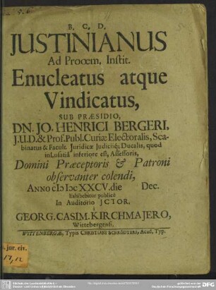 Justinianus ad prooem. instit. enucleatus atque vindicatus