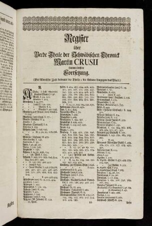 bb1-zz1 Register über beede Theile der Schwäbischen Chronick Martin Crusii sammt dessen Fortsetzung