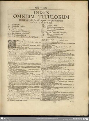 Index Omnium Titulorum In Hoc universo Juris Corpore comprehensorum