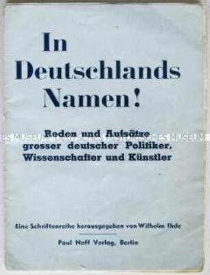 Tarnschrift zur illegalen Verbreitung in Deutschland mit dem Text eines Vortrages von Thomas Mann