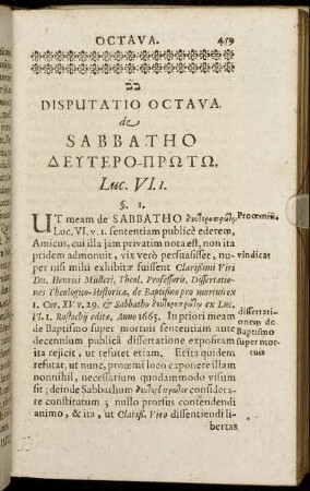 Disputatio Octava. de Sabbatho [...]