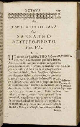Disputatio Octava. de Sabbatho [...]