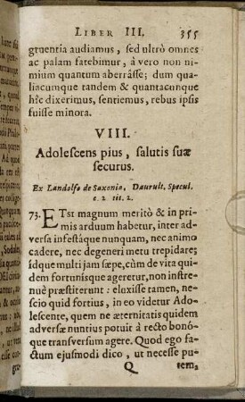 VIII. Adolescens pius, salutis suæ securus