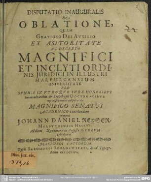 Disputatio inauguralis de oblatione