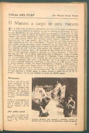 El maestro a cargo de otro maestro : Cosas del turf