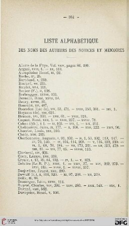 Liste alphabétique des noms des auteurs des notices et mémoires