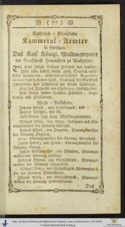 Kaiserlich-Königliche Kammeral-Aemter in Breyßgau.