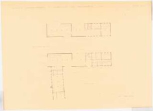 Gartenanlage Jugenddorf Maxhütte, Unterwellenborn: Vorentwurf zum Hauptgebäude: Grundriss bergseitiger Flügel Erdgeschoss, Obergeschoss 1:200