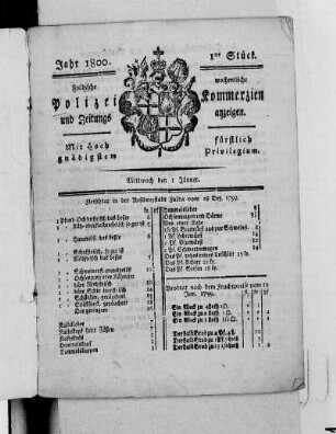 1tes Stück, Ausgabe vom 1. Januar 1800