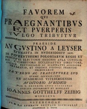 Favorem, qui praegnantibus et puerperis vulgo tribuitur