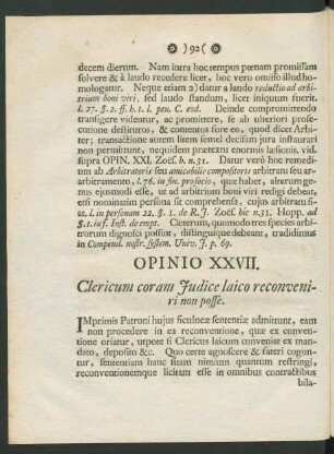 Opinio XXVII. Clericum coram Iudice laico reconveniri non posse.