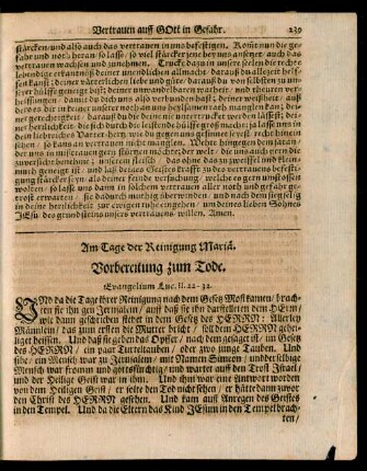 Am Tage der Reinigung Mariä. Vorbereitung zum Tode