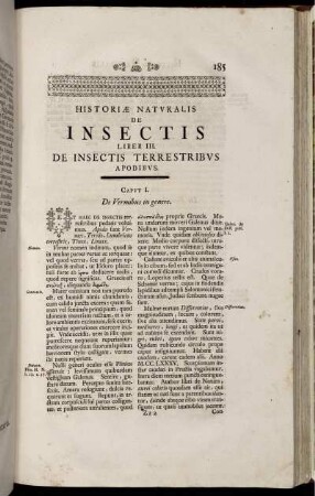 Historiæ Naturalis De Insectis. Liber III. De Insectis Terrestribus, Pedatis Et Alatis.