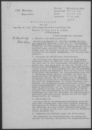 Mühlheim/Bach-Renfrizhausen: Pfarrbericht mit Visitationsbericht 1948