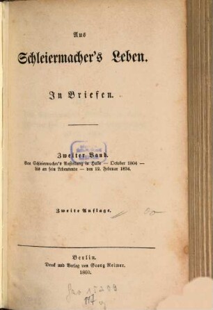 Aus Schleiermacher's Leben : in Briefen. 2