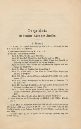 Verzeichniß der benutzten Akten und Schriften