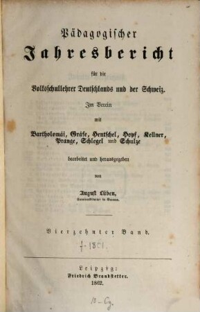 Pädagogischer Jahresbericht : von .... 14. 1862