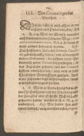 III. Von Crameri grober Blindheit.