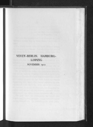 Vevey-Berlin. Hamburg-Leipzig November 1912