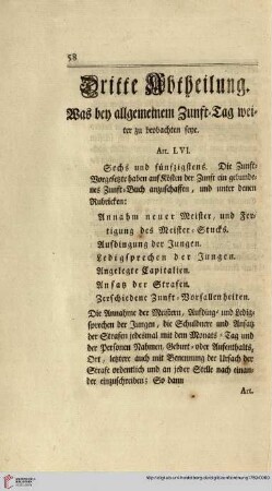 Dritte Abtheilung. Was bey allgemeinem Zunft-Tag weiter zu beobachten seye
