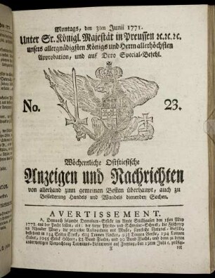 No. 23. Montags, den 3ten Junii 1771.