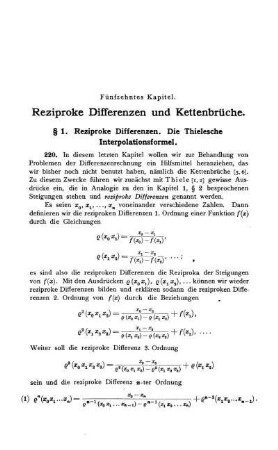 § 1. Reziproke Differenzen. Die Thielesche Interpolationsformel.