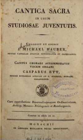 Cantica sacra in usum studiosae juventutis