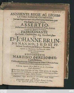 Iurium Superioritatis Majestati competentium, quae alis Regalia vocari solent, Assertio