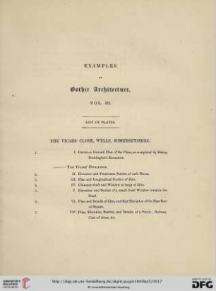 Examples of Gothic architecture, Vol. III. List of plates