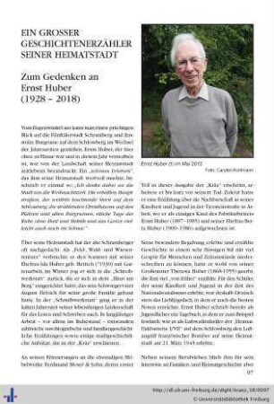 Ein großer Geschichtenerzähler seiner Heimatstadt. Zum Gedenken an Ernst Huber (1928–2018)