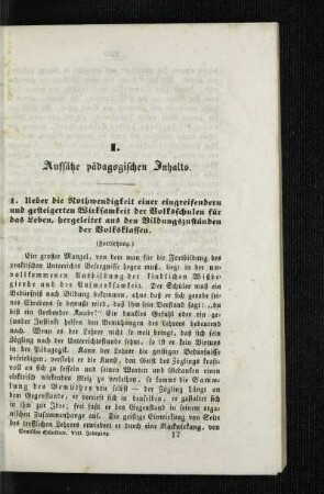 Ueber die Nothwendigkeit einer eingreifendern und gesteigerten Wirksamkeit der Volksschulen für das Leben, hergeleitet aus den Bildungszuständen der Volksklassen : (Fortsetzung)
