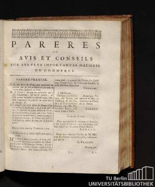 Pareres ou avis et conseils. Parere premier.