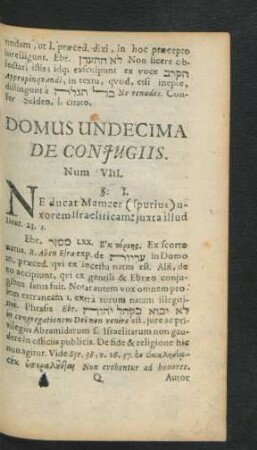 Domus Undecima. De Coniugiis.