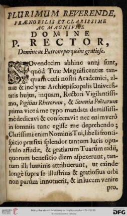 Plurimum reverende, praenobilis et clarissime ac magnifice domine P. Rector, [...]