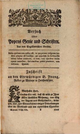 Sammlung vermischter Schriften zur Beförderung der schönen Wissenschaften und der freyen Künste. 6,1. 1763
