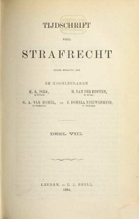 Tijdschrift voor strafrecht. 8. 1894