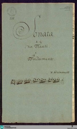 Sonatas - Mus. Hs. 238 : fl (2), bc; G; Krause-PichlerK 1991 p.164 DelK p.282 GroT 3394-G