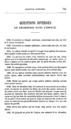 Questions diverses. De Géométrie dans l´espace.