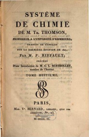 Systême de chimie : traduit de l'anglais sur la dernière édition de 1807, 8